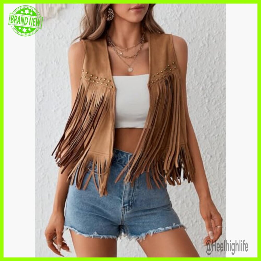 Women's Fringe Vest Sleeveless Western Cowgirl Jacket Polyester - Picture 5 of 5